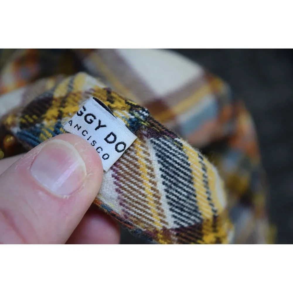 4 The Foggy Dog SF Collars LARGE Plaid Flannel Dots 2 Bow Ties Gold Hardware